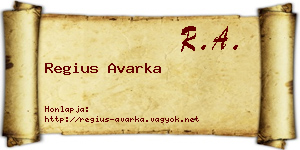 Regius Avarka névjegykártya